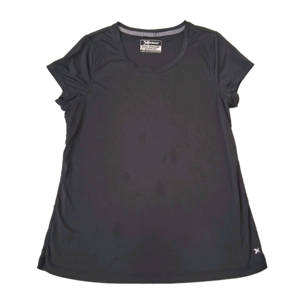 Xersion Womens Black Athletic Top Size L Cool Systems Short Sleeve Gym Wear Yoga